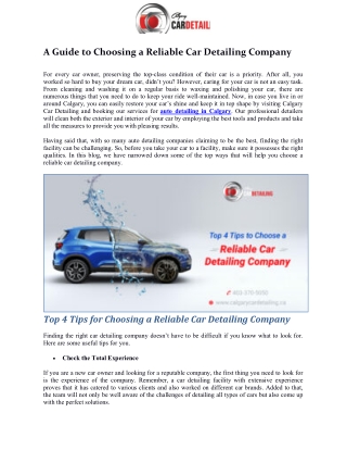 A Guide to Choosing a Reliable Car Detailing Company