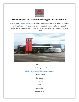 House Inspector  Masterbuildinginspectors.com.au