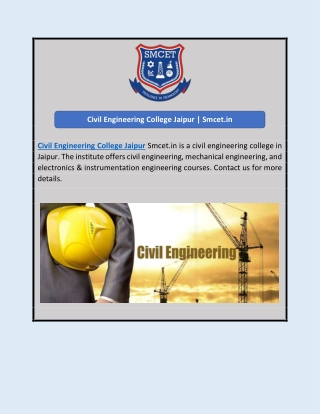 Civil Engineering College Jaipur | Smcet.in