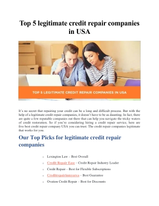 Top 5 legitimate credit repair companies in USA