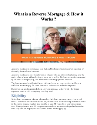 What is a Reverse Mortgage & How its work