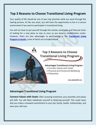 Top 3 Reasons to Choose Transitional Living Program