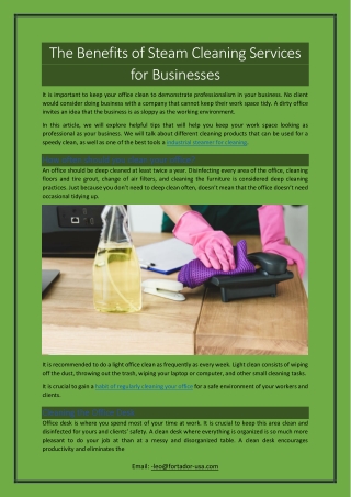 The Benefits of Steam Cleaning Services for Businesses