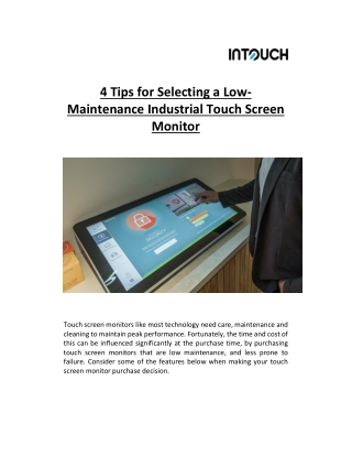 4 Tips for Selecting a Low-Maintenance Industrial Touch Screen Monitor