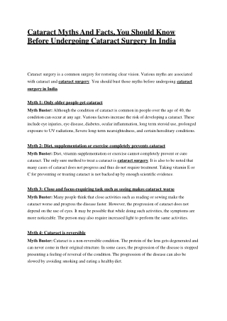 Cataract Myths And Facts, You Should Know Before Undergoing Cataract Surgery In