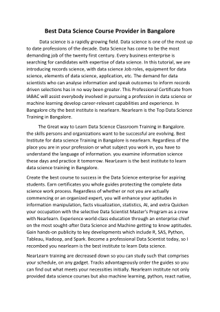 Best Data Science Course Provider in Bangalore