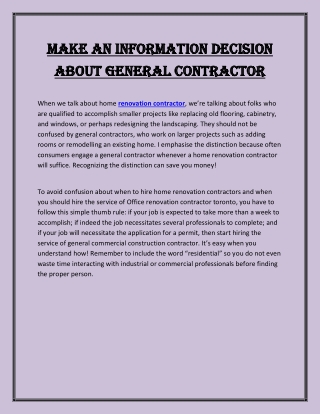 Make An Information Decision About General Contractor