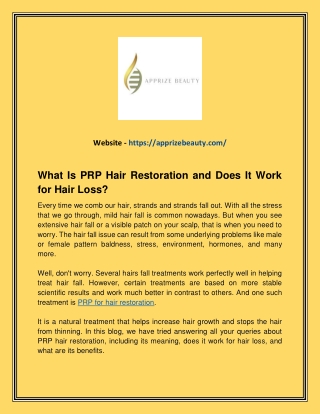 What Is PRP Hair Restoration And Does It Work For Hair Loss?