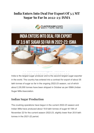 India Enters Into Deal For Export Of 3