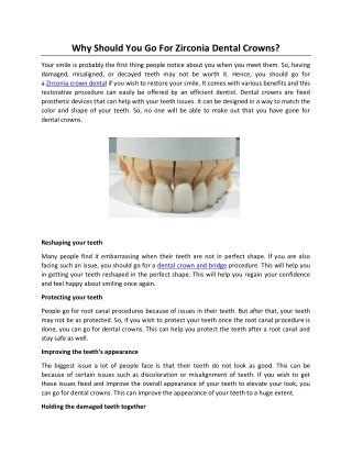Why Should You Go For Zirconia Dental Crowns