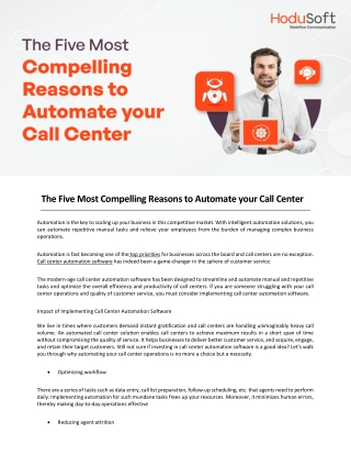 The Five Most Compelling Reasons to Automate your Call Center