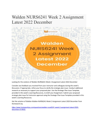 Walden NURS6241 Week 2 Assignment Latest 2022 December
