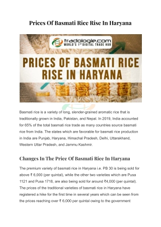 Prices Of Basmati Rice Rise In Haryana