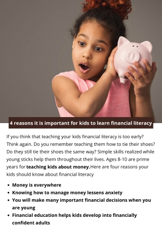 4 reasons it is important for kids to learn financial literacy