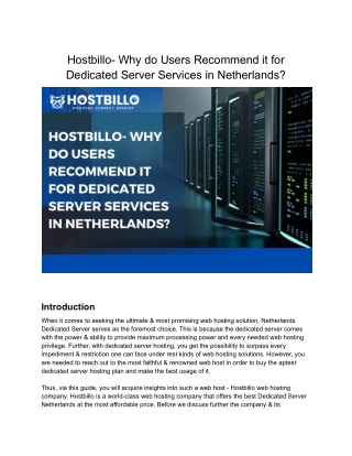 Hostbillo- Why do Users Recommend it for Dedicated Server Services in Netherlands_