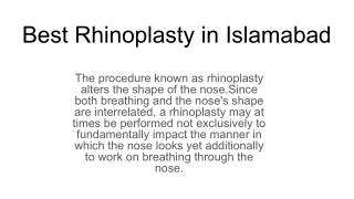 Best Rhinoplasty in Islamabad