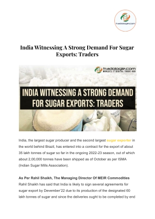 India Witnessing A Strong Demand For Sugar Exports_ Traders