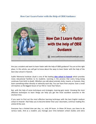 How Can I Learn Faster with the Help of CBSE Guidance