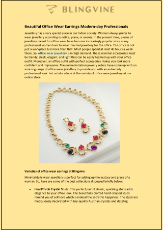 Beautiful Office Wear Earrings Modern-day Professionals