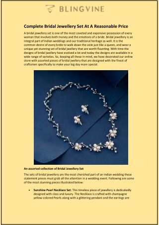 Complete Bridal Jewellery Set At A Reasonable Price