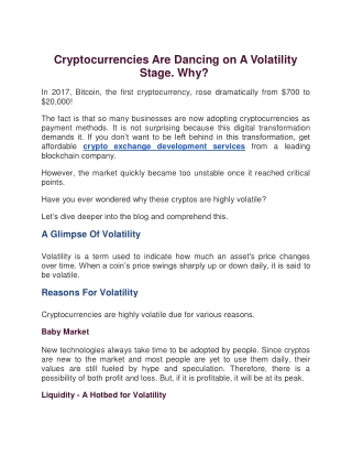 Cryptocurrencies Are Dancing on A Volatility Stage