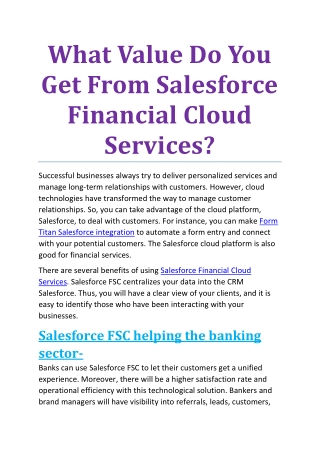 What Value Do You Get From Salesforce Financial Cloud Services