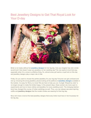 Best Jewellery Designs to Get That Royal Look for Your D-day