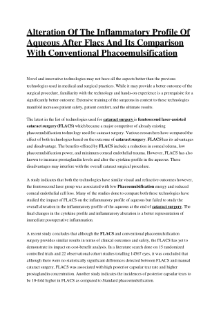 Alteration Of The Inflammatory Profile Of Aqueous After Flacs And Its Comparison