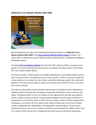 Global Zero Turn Mowers Market 2022-2028