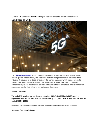 Global 5G Services Market Major Developments and Competition Landscape by 2028