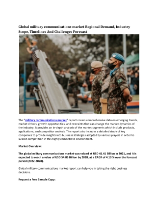 Global Military Communications market Regional Demand, Industry Scope, Timelines