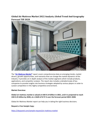 Global Air Mattress Market 2022 Analysis, Global Trend And Geography Forecast
