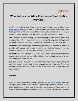What to Look for When Choosing a Cloud Hosting Provider