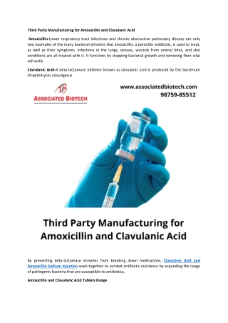 Third Party Manufacturing for Amoxicillin Clavulanic Acid