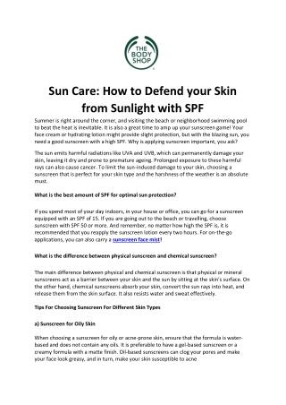 Sun Care: How to Defend your Skin from Sunlight with SPF?