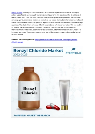 Benzyl Chloride Market Scope, Dynamic Future till 2029