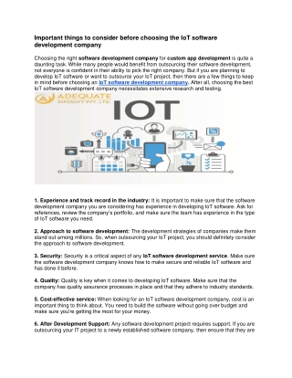 Important things to consider before choosing the IoT software development company