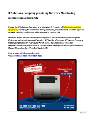 IT Solutions Company providing Network Monitoring Solutions in London, UK