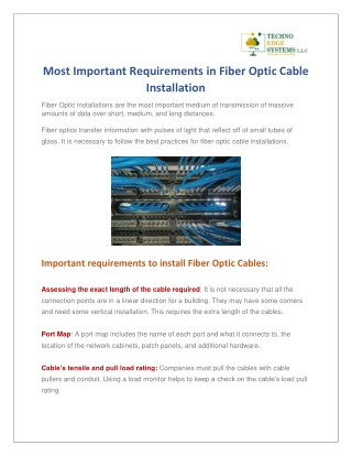 Most Important Requirements In Fiber Optic Cable Installation