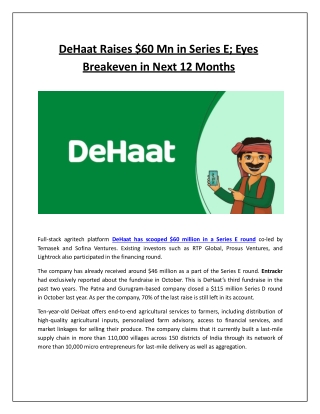 DeHaat raises $60 Mn in Series E; eyes breakeven in next 12 months