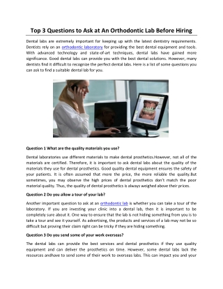Top 3 Questions to Ask at An Orthodontic Lab Before Hiring