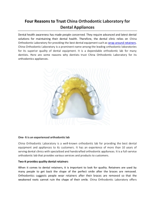 Four Reasons to Trust China Orthodontic Laboratory for Dental Appliances