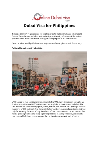 Dubai Visa for Philippines