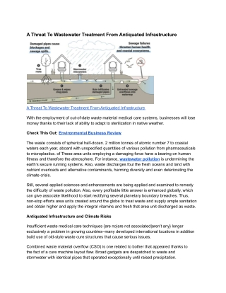 A Threat To Wastewater Treatment From Antiquated Infrastructure