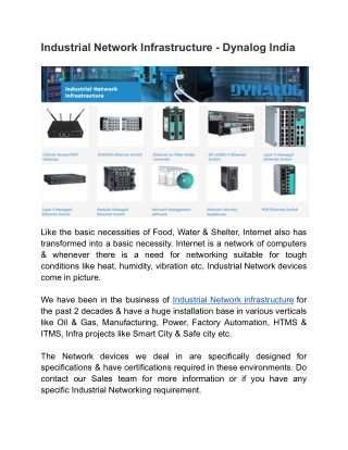 Industrial Network Infrastructure - Dynalog India