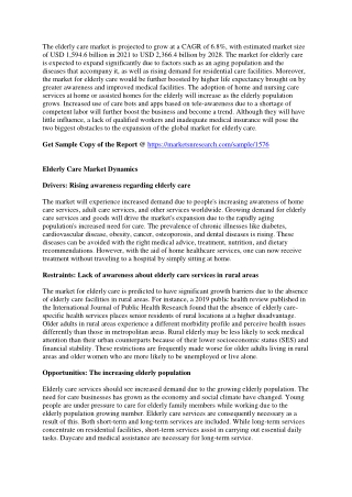 Elderly Care Market Newer Segments of Application 2028
