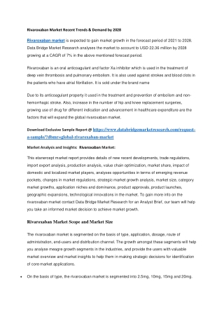 Rivaroxaban Market Recent Trends & Demand by 2028