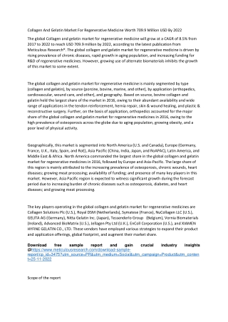 Collagen And Gelatin Market For Regenerative Medicine Worth 709