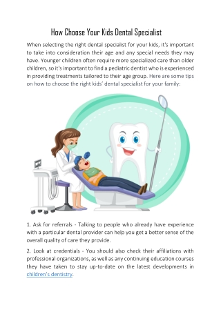 How Choose Your Kids Dental Specialist