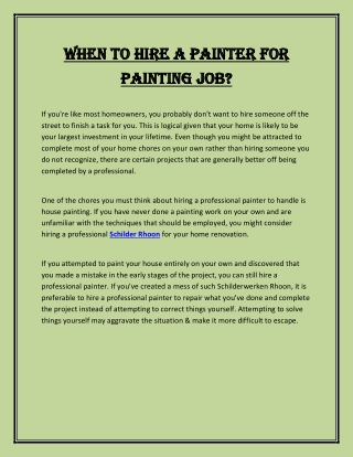 When To Hire A Painter For Painting Job